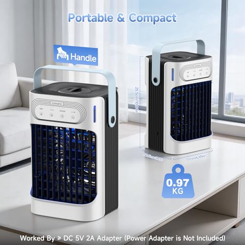 XTTANK 800ml Mobile Air Conditioner, 4 in 1 120° Oscillation Air Cooler, Portable Air Cooler with 7 Colors Night Light, 3 Speed, 2-8H Timer, Mini Air Conditioner for Home/Office