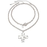 Mexegy Layered Chunky Cross Necklace for Women,Multilayer Punk Hammered Choker,Trendy Heart OT Buckle Statement Thick Chain Necklace Jewelry Accessories