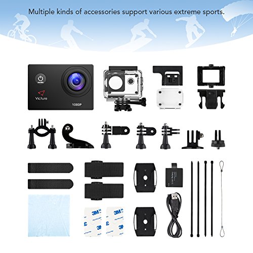 【Upgraded】Victure Action Camera 1080P Full HD 12MP 30m Underwater Waterproof Camera 170° Wide-angle Sports Cam with HDR Technology and 26 Mounting Accessories