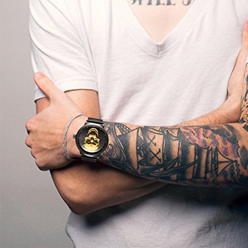 Mens Black Big Face Watches Men 30M Waterproof Large Luxury Stainless Steel Watch with Gold Dial for Men