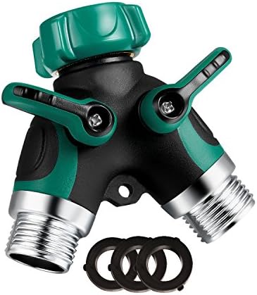 Backyard Premium 2 Way Solid Y Valve Full Metal Body Garden Hose Connector Splitter Adapter with 3 Rubber Hose Washers Best Drip Irrigation & Outdoor Utility faucet Adapter