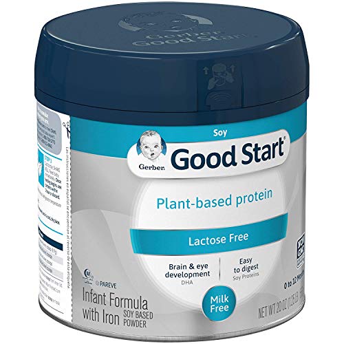 Gerber Good Start Plant Based Protein & Lactose Free Non-GMO Powder Infant Formula, Stage 1, 20 Ounces (Pack - 3)