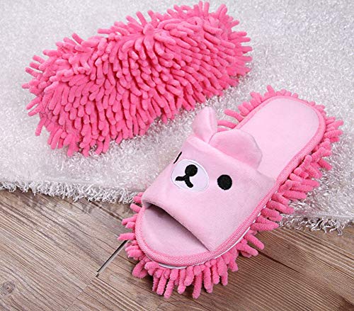 Liitrton 1 Pair Washable Mop Slippers Shoes Microfiber Chenille Reusable Dust Dirt Hair Cleaner for Office House Polishing Cleaning (Pink)