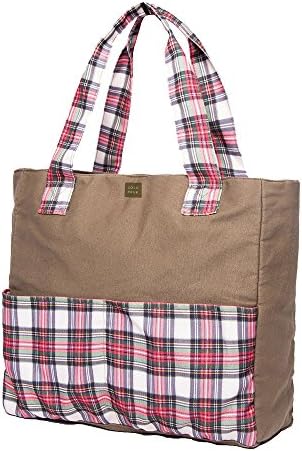 Zip Top Multipurpose Shoulder Tote Bag for Women // Vertical Pockets Inside // Plaid Handbag Interior Zippered Pockets // Canvas Lightweight Durable Utility Tote