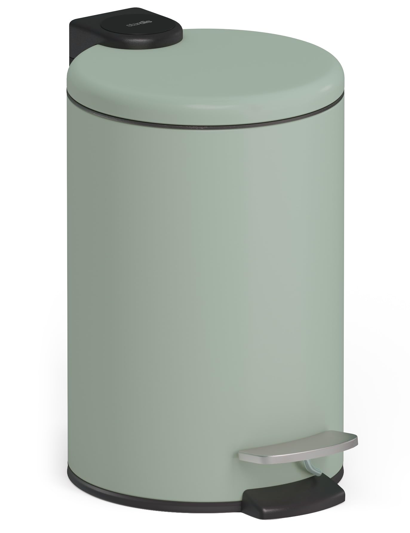 stardis 3 Litre Pedal Bin, Stainless Steel, Pastel Green, Matt with Soft-Close Mechanism, Folding Lid, Quiet Closing, Soft-Close with Inner Bucket, Cosmetic Bin, Waste Bin, Bathroom