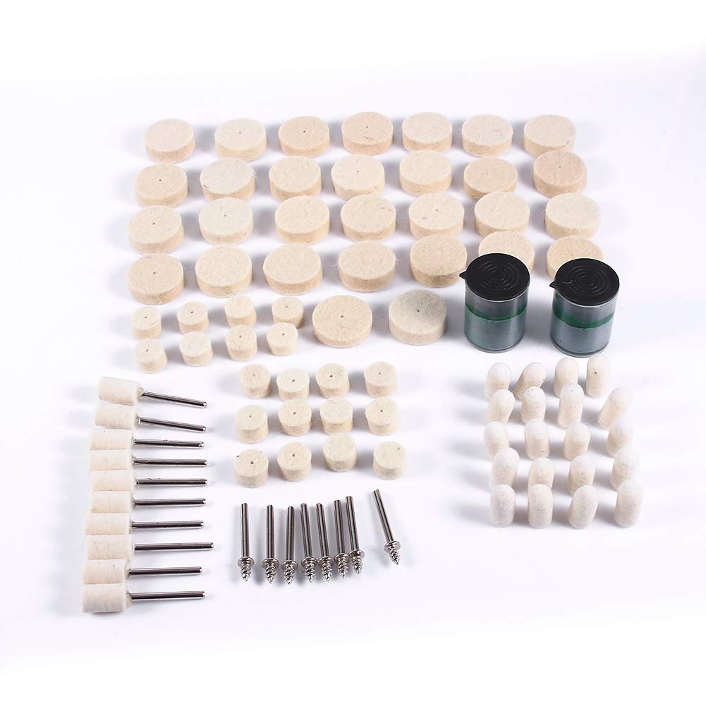 90pcs Wool Felt Polishing Pad Kit Buffing Clean Clean Wheels & Point Mandrel for Rotary Tools