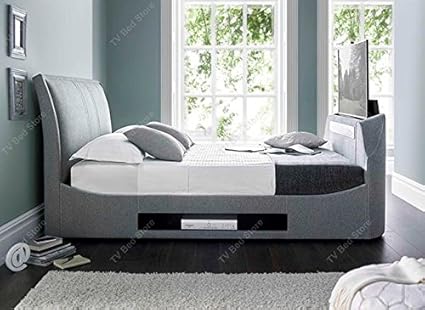 King Size Maximus Grey Fabric Multimedia Tv Bed Frame Exclusively At The Tv Bed Store Frame Only Amazon Co Uk Home Kitchen