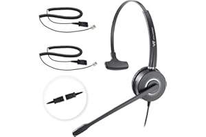 VT Telephone-Headset Microphone Noise-Cancelling Headphone QD - Quick Disconnect Call Center Headset with RJ09 Cables Compatible with Polycom,Yealink,Grandstream,Snom,Fanvil,Mitel Phones (Mono)