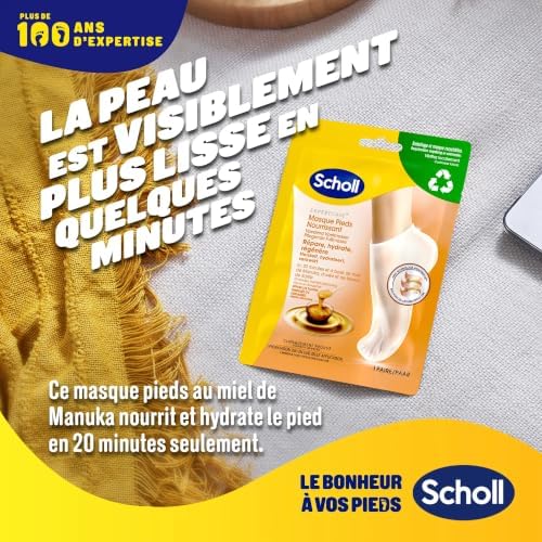Dr. Scholl’s Masque Hydratant et Réparateur Intensif au Miel de Manuka pour les peaux sèches et fissurées Des Pieds Visiblement plus Lisses en Seulement 20 Minutes - Lot de 4 paires