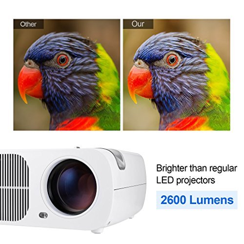Video Projector ,LESHP 1080P HD Home Cinema Theater Multimedia Office Projector 2600 Lumens Efficiency Backyard Outdoor LCD Support Laptop Xbox VGA USB HDMI for iPad iPhone Android Smartphone TV