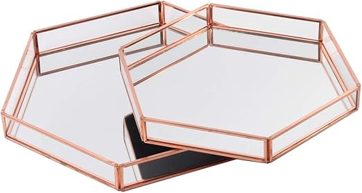 Amazon Com Koyal Wholesale Glass Mirror Hexagonal Trays Vanity