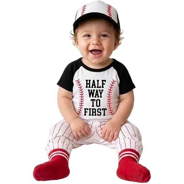 Amazon.com: Baby Boy 6 Month Milestone Baseball Outfit - Half Way