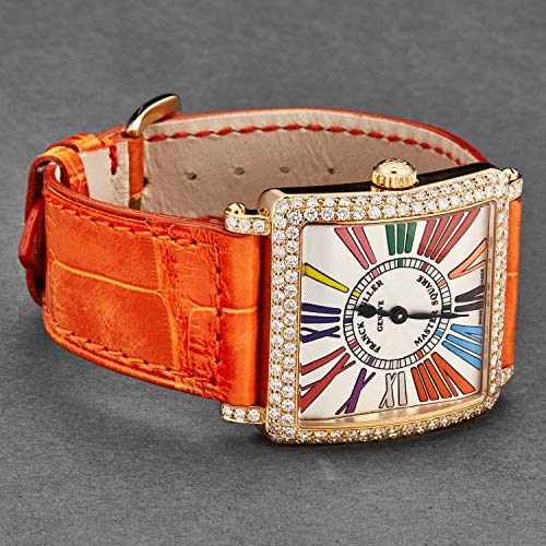 Franck-Muller-Womens-6002LQZCDDR5NOR-Master-Square-Silver-Dial-Orange-Strap-18K-Rose-Gold-Diamond-Watch