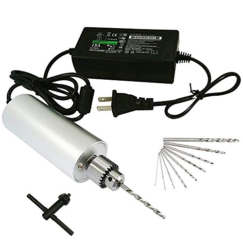Eyech Micro Aluminum Hand Portable Handheld Drill Mini Electric Hand Drill with 10Pcs Drill Bits -(0.3-4mm) Included 5A Power Supply