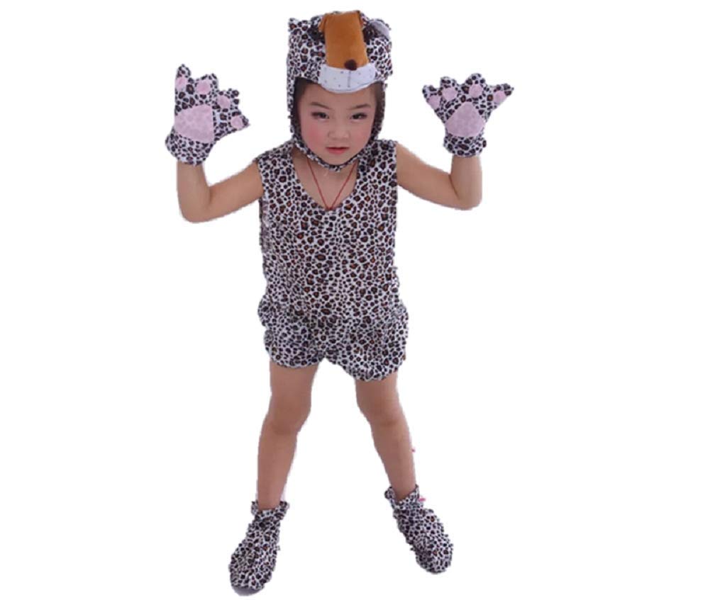 MATISSA Kids Sleeveless Animal Costumes Children's Summer Fancy Dress Party Pajama Cosplay (M (For kids 90-105 cm tall), Leopard)