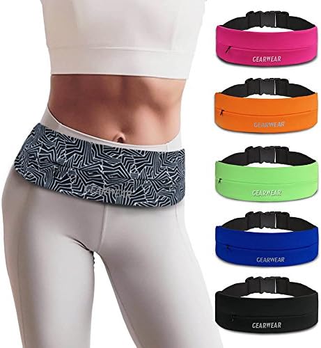 GEARWEAR Running Belt Workout Waist Bag Pack for iPhone 7 X 8 6 Plus Man Woman / Lightweight Phone Runners Belt for Walking Fitness Jogging Climbing / Zipper Travel Money Belt Black and White
