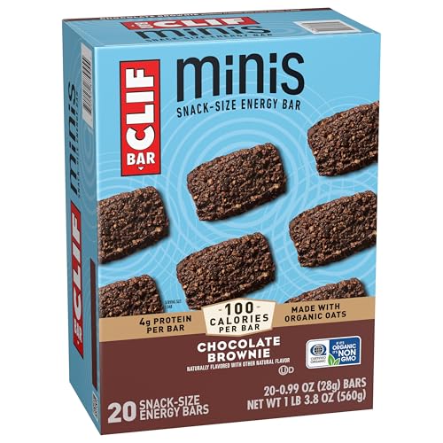 CLIF BAR MINIS – CHOCOLATE BROWNIE FLAVOR – MADE WITH ORGANIC OATS – 4G PROTEIN – NON-GMO – PLANT BASED – SNACK-SIZE ENERGY BARS – 0.99 OZ. (20 PACK)