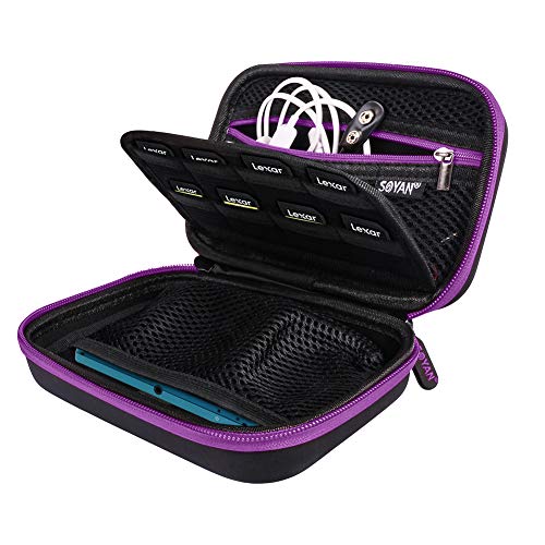 Soyan Carrying Case for Nintendo New 3DS XL and 2DS XL, with 16 Game Card Holders, Fits Wall Charger (Purple Zippers)