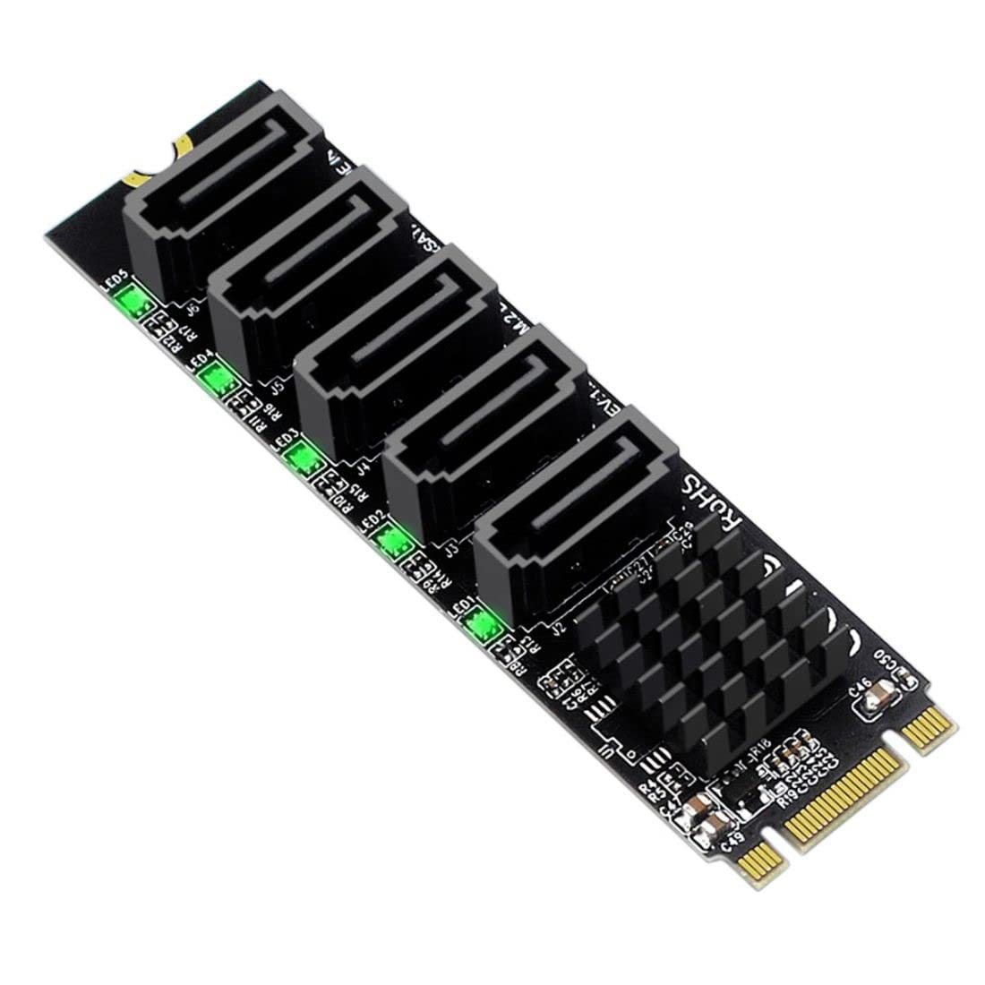 ChenYang 5 Ports M.2 to SATA Adapter, B+M Key NGFF 1 to 5 SATA 3.0 Port Expansion Card with JMB575 Chip/LED Indicator