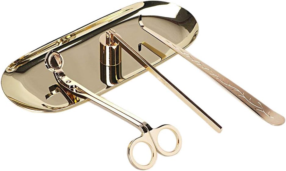 Vaorwne Candle Accessory Set Candle Wick Trimmer Candle Wick Dipper Candle Snuffer Storage Tray 4 Packs Candle Care Kit Gift for Candle Lovers Gold