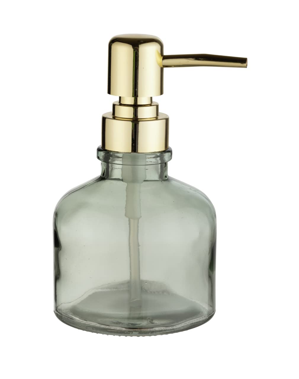 WENKO Atessa Mint Glass Soap Dispenser, Golden Pump Head, Refillable Up to 200 ml, Perfect for Bathroom Sink, Ø 8 x 14 cm