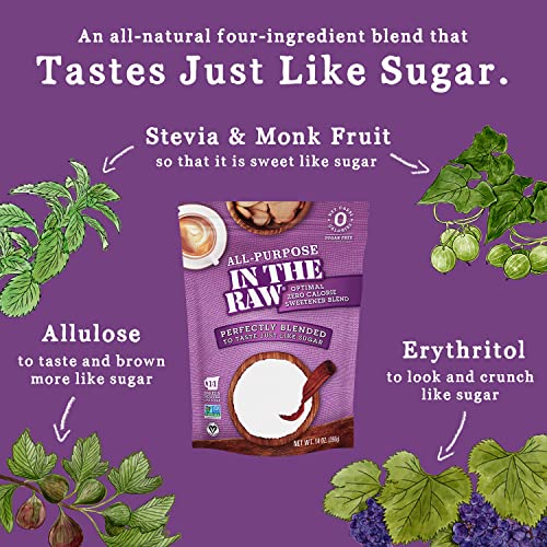 ALL-PURPOSE IN THE RAW ZERO CALORIE SWEETENER BLEND, 14 OZ. BAG, TASTES JUST LIKE REAL SUGAR, NATURAL SWEETENER MADE WITH MONK FRUIT, STEVIA, ALLULOSE AND ERYTHRITOL