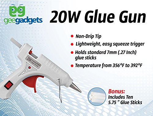 Hot Glue Gun - Rapid Heating and Quick Melt for Arts and Crafts, Household Sealing, Repairs and DIY Projects - 20 Watt - White - By Gee Gadgets
