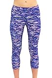 90 Degree by Reflex -Performance Activewear - Printed Yoga Capri Print #242 Blurred Lines - Blue/Pink L