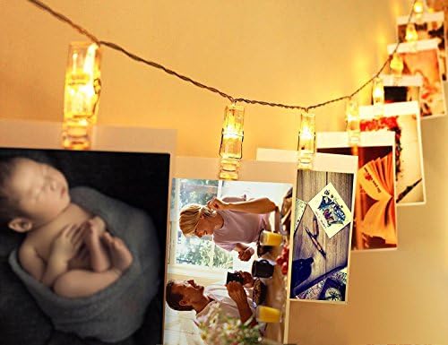 LED String Lights 20 LED photo clip String lights Battery Operated for hanging photos Fairy Starry String Lights for Party Wedding Birthday Christmas Thanksgiving Home Decoration-Warm White