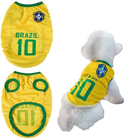 COSL Dog Clothes Football T-shirt 2018 World Cup FIFA Team Jersey for Pet Brazil (1 PSC) (L)