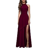 MUSHARE Women's Halter Neck Formal Dress Sexy Split Party Long Cocktail Dresses