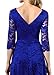 Aonour 0056 Women's Vintage Floral Lace Bridesmaid Dress 3/4 Sleeve Wedding Party Midi Dress RoyalBlue XS