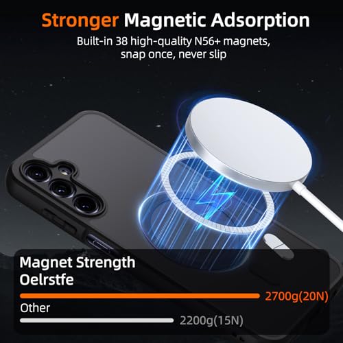 Oelrstfe Case for Samsung Galaxy A16 4G/5G Compatible with MagSafe with 2 Tempered Glass, Magnetic Translucent Matte Back Cover, Ultra Thin Shockproof Lens Protection Case, Black