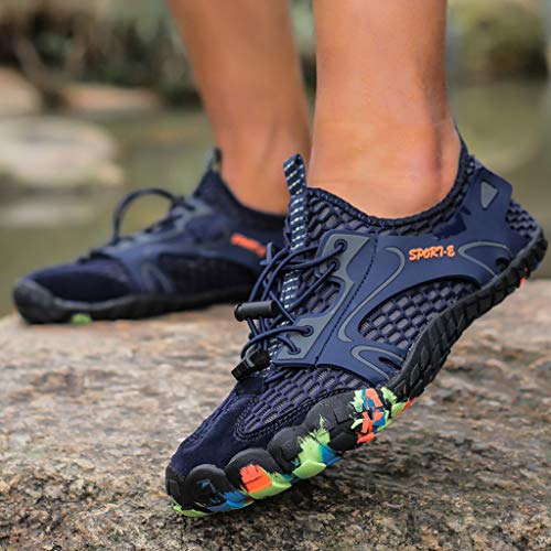 TnaIolral Couple Water Shoes Outdoor Mesh Sport Hollow Breathable Mountaineering Sneakers (US:8, Blue) - Thumbnail 2