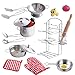 ToyerBee Pretend Play Toys, 17PCS Kitchen Play Accessories Set -Play Food & Stainless Steel Toys with Pots, Pans, Wooden Spoons, Pot Holders & Storage- Pretend Toys for Kids, Toddlers, Girls & Boys