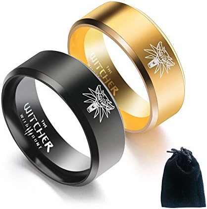 Fsmall 2018 New Game The Witcher 3 Ring Wild Hunt Medallion One Stark of Winterfell Direwolf Wolf Rings 8 MM (Black, 11)