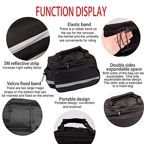 OneBelief Bike Pannier Bag with Rainproof Cover, [Reflective Patches] [Fastening Tapes] [Waterproof] [Durable] Bicycle Rear Rack Seat Handbag (Black) - Thumbnail 2