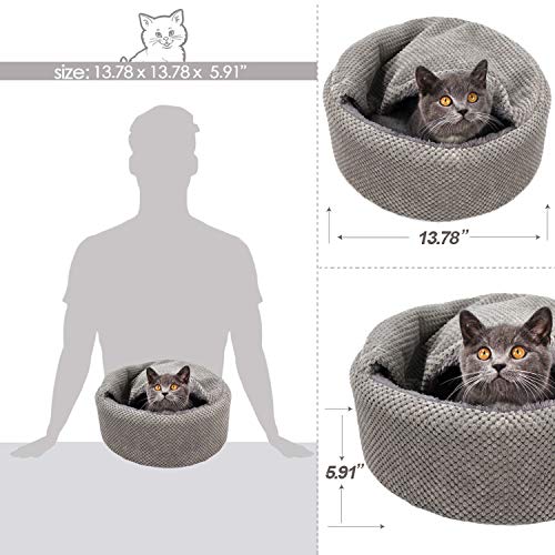 Winsterch Washable Warming Cat Bed House, Round Soft Cat Beds,Pet Sofa Kitten Bed, Small Pet Beds (Gray)