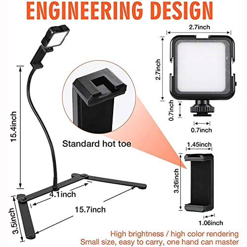 Overhead Phone Mount, Ajustable Tripod with Cellphone Holder and Led