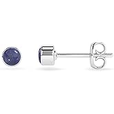 LUSTRE AND LIGHT Natural Lapis Lazuli Stud Earrings for Women in Sterling Silver, September Birthstone Gifts for Her Birthday, Anniversary, Graduation, Thanksgiving (Bezel-Set, Round/Oval/Pear)