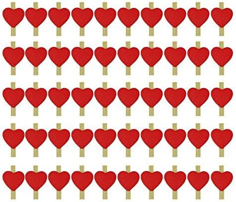MOEUP 50 Mini Wooden Clothespin Clips Decorative Paper Photo Pegs (Red)