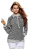 HOTAPEI Ladies Long Sleeve hooded sweatshirt Pullover Blue Striped Medium