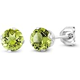 Gem Stone King 925 Sterling Silver Green Peridot Earrings | 1.00 Cttw | Gemstone Birthstone | 5MM Round Stud Earrings For Women Men