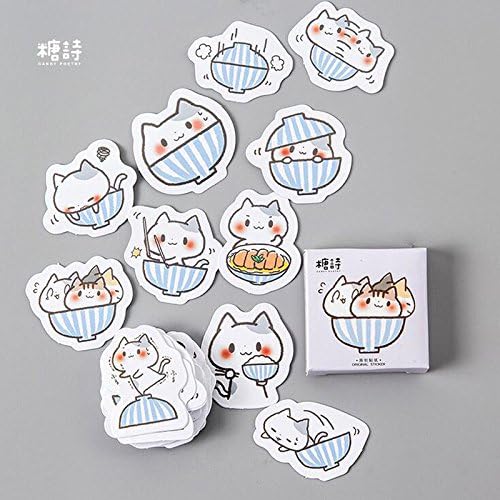 Vann92(TM) 45 Pieces/Pack SquareCat &amp; Bowl Mini Adhesive Stickers Scrapbooking Diary Album Stick Label Paper DIY Decor
