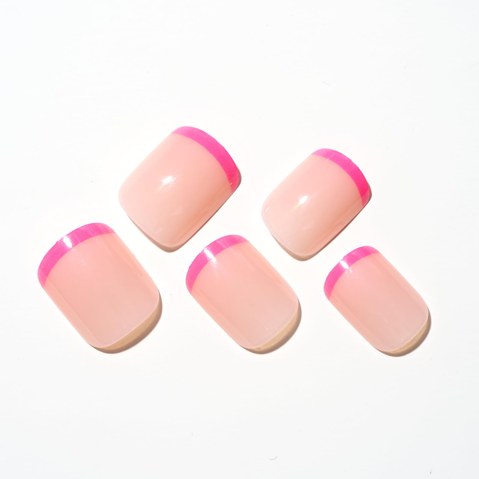 GLAMERMAID Hot Pink French Tip Extra Short Press on Nails, Fake Nails Short Squoval, Natural Round Square Glue on Nails Glossy Gel, Acrylic False Nail Manicure Kits for Women, Reusable Stick on Nails - Image 2