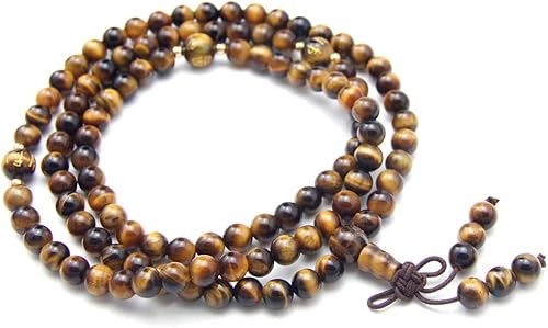 Agathe Creation Cp32014 108 Chapelet Mala Bouddhiste 108 Perles Peut Etre Porte En Bracelet Ou Collier Oeil De Tigre Naturelle 6 5 Mm Noeud Du Bonheur Bouddha Multicolore Fait Main Amazon Fr Bijoux