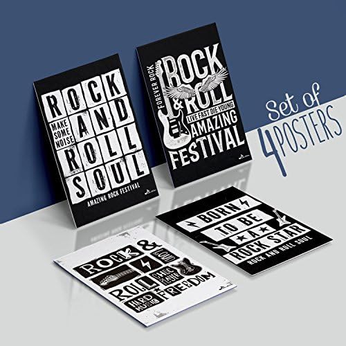 Made With Tone, Limited Edition: ROCK & ROLL Festival Band Posters, Set Of Four 11X17 Vintage Music and Old School Electric Guitar Poster of 1MM Thick, Rockfest Wall art for Musicians and Decor!