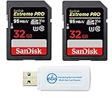 SanDisk 32GB (Two Pack) Extreme Pro Memory Card works with Nikon D3400, D3300, D750, D5500, D5300, D500, AW130, W100, L840 Digital DSLR Camera SDHC 4K V30 UHS-I with Everything But Stromboli Reader