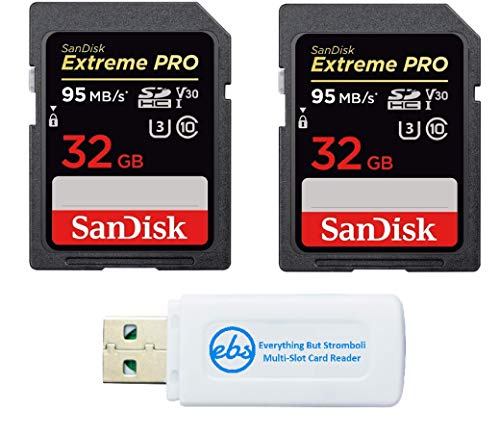 SanDisk 32GB (Two Pack) Extreme Pro Memory Card works with Nikon D3400, D3300, D750, D5500, D5300, D500, AW130, W100, L840 Digital DSLR Camera SDHC 4K V30 UHS-I with Everything But Stromboli Reader
