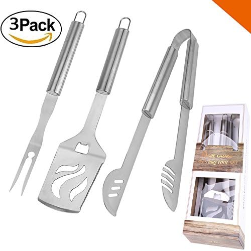 Premium BBQ Tools Set,3-Piece Grill Tools set,Heavy Duty Stainless Steel Barbecue Grilling Utensils Multi-function Grilling Accessories for Barbecue Includes Spatula Tongs Fork,Gift Box Packaged